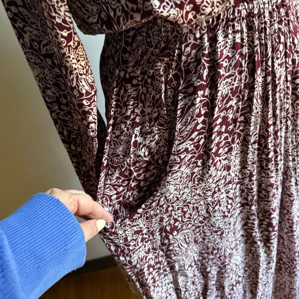 NATALIE MARTIN Nat | Anthropologie Nico Burgundy Floral Wrap Maxi Dress Small - Picture 6 of 9